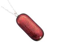 Handmade Dichroic Glass Pendant, Candy Apple Red Dichroic Glass Pendant, Shiny Dichroic Necklace, 3cm x 1cm
