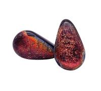 Handmade Dichroic Glass Stud Earrings, Teardrop Shaped Stud Earrings with a Red, Copper and Gold Shimmer, Fused Glass Jewellery