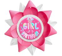 Handmade Disco Cowgirl Birthday Girl Button, Happy Birthday Pins for Girls or Women, White Hot Pink Grosgrain Ribbon Pins for Bday Party Decorations Supplies Accessories Gifts Ideas (3.75 * 3.75inch)