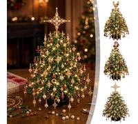 Handmade DIY Beaded Christmas Tree Kit With LED Lights, Mini Tabletop Xmas Tree, 3 Decorative Toppers, Unique B