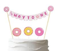 Handmade Donut 1/2 Way To One Cake Topper,Pre-Strung Sweet Half Birthday Cake Decor, Donut Grow Up Theme Happy 1/2 Birthday 6 Months Birthday Party Supplies