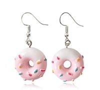 Handmade Donut Dangle Earrings for Women Funny Colorful 3D Cartoon Simulated Acrylic Pink Black Sweet Dessert Snack Food Drop Hook Earrings for Birthday Party Christmas Jewelry Gifts, Acrylic, No