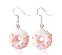 Handmade Donut Doughnut Dangle Drop Earrings Funny Delicate 3D Cartoon Pink Simulated Dessert Resin Sweet Snack Food Earrings for Women Birthday Christmas Party Trendy Jewelry Gifts, M, Acrylic, No
