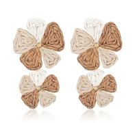 Handmade Double Flower Earrings for Women Lightweight Trendy Tropical Flower Floral Straw Wrap Rattan Earrings Summer Hawaii Vacation Boho Wedding Jewelry, S, Rattan, No Gemstone