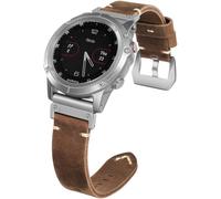 Handmade Double Sided Leather Band Compatible With Garmin Watch Band 22mm，Quickfit Retro Design Genuine Leather Band For Garmin Fenix 8 Fenix E 47mm/ 7/6 Pro/5 Plus/MARQ/Forerunner 935(Brown/Silver)