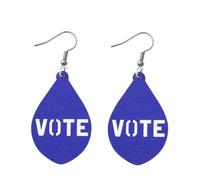 Handmade Double Sided Wooden VOTE Dangle Drop Earrings 2024 Americana Vote Letter Earrings Red White and Blue Patriotic Earrings for Women Girls Independence Day Holiday Jewelry Gifts, Wood, No