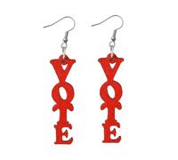 Handmade Double Sided Wooden VOTE Dangle Drop Earrings 2024 Americana Vote Letter Earrings Red White and Blue Patriotic Earrings for Women Girls Independence Day Holiday Jewelry Gifts, Wood, No