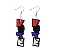 Handmade Double Sided Wooden VOTE Dangle Drop Earrings 2024 Americana Vote Letter Earrings Red White and Blue Patriotic Earrings for Women Girls Independence Day Holiday Jewelry Gifts, Wood, No