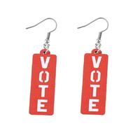 Handmade Double Sided Wooden VOTE Dangle Drop Earrings 2024 Americana Vote Letter Earrings Red White and Blue Patriotic Earrings for Women Girls Independence Day Holiday Jewelry Gifts, Wood, No