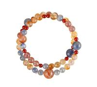 Handmade Double Wrap Natural Crystal Bracelet, Mixed Gemstones: Kyanite, Citrine, Red Jasper, Strawberry Quartz & Red Agate 4-11mm, Stackable Calming Gift for Women on Birthday Anniversary Holiday