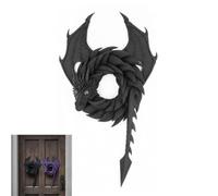 Handmade Dragon Wreath, Fantasy Gothic Dragon Door Wreath with Mesh Scale Design, Enchanting Appeal Dragon-Shaped Home Hanging Ornament, Gift for Fans of Fantasy and Mythology (Black)