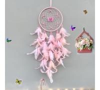 Handmade-Dream Catcher Wall Hanging Decor With Feathers Mobile For Bedroom Living Room Study Hallway Cabinet Light Red 67Cm Length
