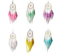 Handmade Dreamcatcher Pendant Feathers, Colorful Beads & Rust-Resistant Chain for Outdoor Garden Decor, Boho Wind Chime(Purple)