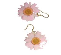 Handmade Dried Flower Earrings 3.5cm Cape Fruit Gold Plated Hook Set in White/Pink/Yellow, Standard, Real fern leaves, None