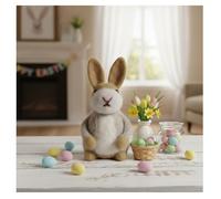 Handmade Easter Wool Felt Bunny Ornaments - Cute 4" Needle Felted Rabbit with Colorful Jackets, Simulation Animal Figurines for Easter Basket Stuffers, Tiered Tray Decor & Spring Gift