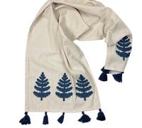 Handmade Embroidered Table Runner - Natural Cotton Linen, Buldan Fabric, 40x140 cm, Traditional Vintage Style, Rustic Home Décor, Boho Dining Table Runner (Royal Blue, 40 * 140 cm)