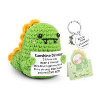 Handmade Emotion Support Dinosaur Gift,Funny Crochet Cute Wool Doll with Positive Card Keychain Greeting Card Cheer Up Gag Friends Gifts Office Desk Fun Home Decor for Birthday Women Men Boys Girls