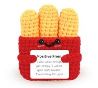Handmade Emotion Support French Fries Gift,Funny Crochet Cute Wool Doll with Positive Card Cheer Up Gag Knitting Friends Gifts Office Desk Fun Home Decor for Birthday Women Men Fathers Day Christmas