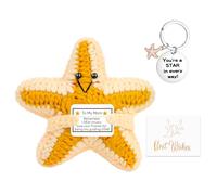Handmade Emotion Support Starfish Gift Funny Crochet Cute Wool Doll with Positive Card Keychain Greeting Card Cheer Up Gag Mother Gifts Office Desk Fun Home Decor for Birthday Women Mom Mother's Day