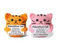 Handmade Emotional Support Crochet 2PCS Cat Gifts for Cat Lovers, Emotional Support Gift, Positive Crochet Animals Gifts, Perfect cat Gift for Women for Cheer Up Birthday or Party Office Desk Decor