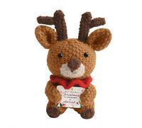 Handmade Emotional Support Crochet Christmas Set, Snowman, Reind-eer & Santa Claus with Energy Cards, Festive Knitted Dolls for Women Men Friends, Cute Plush Toy for Desk Decor (reindeer)