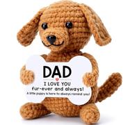 Handmade Emotional Support Crochet Positive Dog - Dad Gifts with Inspirational Cards, Emotional Support Crochet Present for Daddy Father Papa on Birthday Fathers Day, Good Luck Dad Birthday Gifts