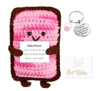 Handmade Emotional Support Pie Bread Gift,Funny Crochet Cute Wool Doll with Positive Card Keychain Greeting Card Cheer Up Gag Friends Gifts Office Desk Fun Home Decor for Birthday Women Men Boys Girls