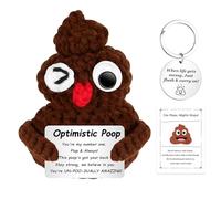 Handmade Emotional Support Poop Gift,Funny Crochet Cute Wool Doll with Positive Card Keychain Greeting Card Cheer Up Gag Friends Gifts Office Desk Fun Home Decor for Birthday Women Men Boys Girls