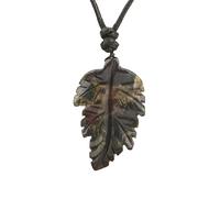 Handmade Engraved Maple Leaf Crystal Stone Necklace for Women Men, Fall Fashion Sweater Necklace Choker Energy Gemstone Pendant with Adjustable Cord Dragon Blood Stone