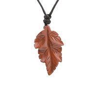 Handmade Engraved Maple Leaf Crystal Stone Necklace for Women Men, Fall Fashion Sweater Necklace Choker Energy Gemstone Pendant with Adjustable Cord Red Jasper