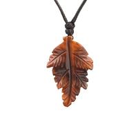 Handmade Engraved Maple Leaf Crystal Stone Necklace for Women Men, Fall Fashion Sweater Necklace Choker Energy Gemstone Pendant with Adjustable Cord Red Tigers Eye Stone