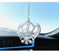[Handmade] Engraved Silver Shinning Khanda Car Hanging Medium Sized Khanda Logo Rear View Mirror Khanda for Car Sikh Silver Steel Khanda Aluminium Look Adjustable Chain 3Inch