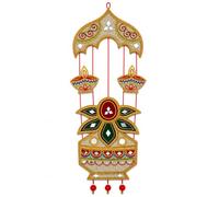Handmade Ethnic Festive Wall Hanging with Kalash Diya Motif Mirror Work Design 70 cm x 25 cm Decorative Bandhanwar Door Toran Hanging for Diwali Pooja Home Decoration & Housewarming Gift Items
