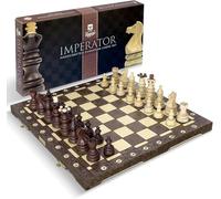 Handmade European Wooden Chess Set with Wood Chess Pieces - Decorative Box with Storage Tray - Rustic Classic Board Game (Imperator Brown)