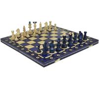 Handmade European Wooden Chess Set with Wood Chess Pieces - Decorative Box with Storage Tray - Rustic Classic Board Game (Senator Blue)