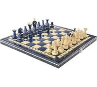 Handmade European Wooden Chess Set with Wood Chess Pieces - Decorative Box with Storage Tray - Rustic Classic Board Game (Royal 30 Blue)