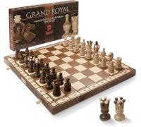 Handmade European Wooden Chess Set with Wood Chess Pieces - Decorative Box with Storage Tray - Rustic Classic Board Game (Grand Royal)