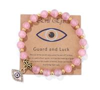 Handmade Evil Eye Beaded Bracelets with Message Card Natural Stone Beads Inspirational Stretch Bracelet for Women Men Kabbalah Turkish Protection Good Luck Friendship Jewelry Gifts, M, Stone, no