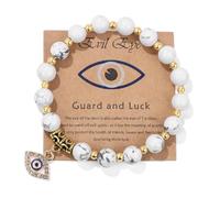 Handmade Evil Eye Beaded Bracelets with Message Card Natural Stone Beads Inspirational Stretch Bracelet for Women Men Kabbalah Turkish Protection Good Luck Friendship Jewelry Gifts, M, Stone, no
