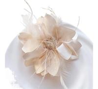 Handmade Fabric Flower Brooches For Women Feather Crystal Corsage Wedding Party Jewelry Clothing Accessories(Beige)