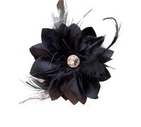 Handmade Fabric Flower Brooches For Women Feather Crystal Corsage Wedding Party Jewelry Clothing Accessories(Black)