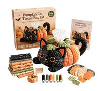 Handmade Fabric Halloween Tissue Box Cover, Rustic Primitive Pumpkin Decor