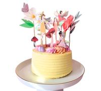 Handmade Fairy Garden Cake Topper Set, Spring Daisy Flowers and Mushroom Decorations, woodland forest magic Whimsical girls pink Party birthday Cake Decorations (Fairies and flowers set)