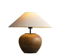 Handmade Farmhouse Pottery Desk Lamp Cloth Lampshade Rustic Vintage Decoration Living Room Bedroom Nightstand Office Study Dormitory Bookshelf Bedside Lamp