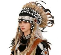 Handmade Feathered Headdress Ethnic Indian Kokoshnik Colorful Feathered Tribe Hairband