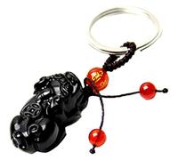 Handmade Feng Shui Obsidian Pi Yao /Pi Xiu Key Chain or Hanging for Wealth Luck with Betterdecor Pounch