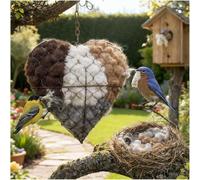 Handmade Fiber Bird Nesting Heart Bird Nesting Material, Refillable Birds Haven 1 Heart Shape Hummingbird Nesting and 2 Bags of Nest Materials, Hummingbirds Lovers Valentines Day Gifts for Bird Lovers