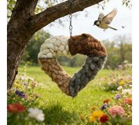 Handmade Fiber Bird Nesting Heart, Birds Nests Material Holder Hummingbird Nest Boxes Refillable Hangable Box Material House (B-1PC)