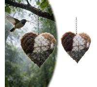 Handmade Fiber Bird Nesting Heart, Birds Nests Material Holder, Hummingbird Nesting Station, Outdoor Bird Shelter, Garden Yard Decor, Refillable Heart Shape Container, Bird Nesting Dispenser (Black_A)