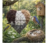 Handmade Fiber Bird Nesting Heart, Birds Nests Material Holder With 1 Heart Shape Nesting & 2 Bags Of Nest Materials, Dual-Season Outdoor Bird Shelter, For Garden, Yard & Bird Lover